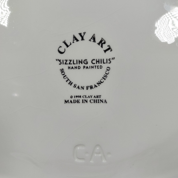 Clay Art Sizzling Chilis Platter Chip Bowl Dish Ceramic Vibrant Southwestern - Picture 3 of 8
